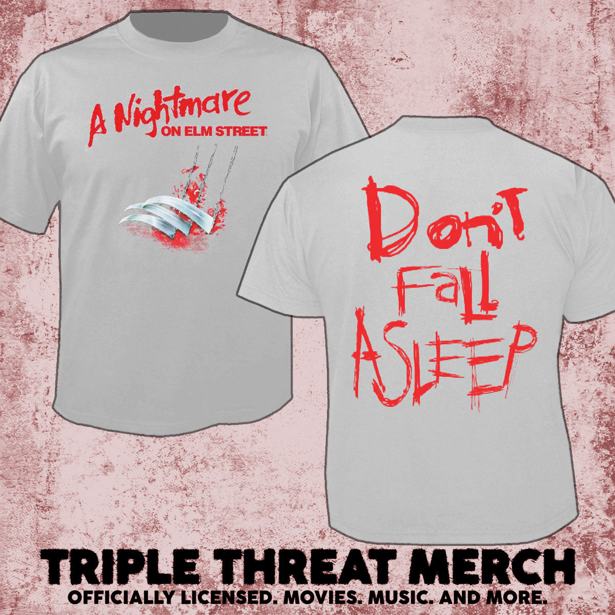 Nightmare On Elm Street - Dont Fall Asleep (Front And Back Print) (Gray) [Mens Shirt]