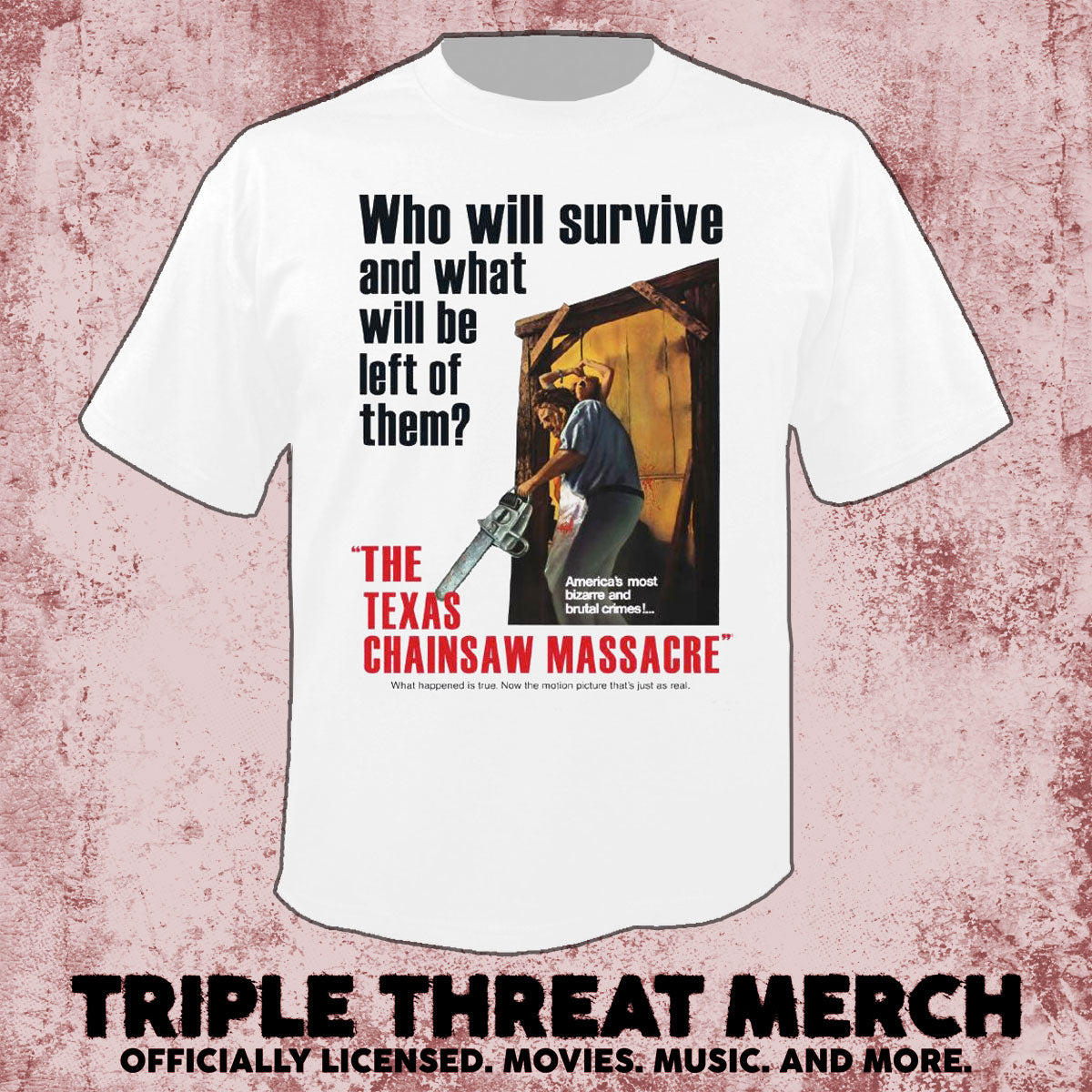 Texas Chainsaw Massacre - Poster (White) (Front And Back Print) [Mens Shirt]
