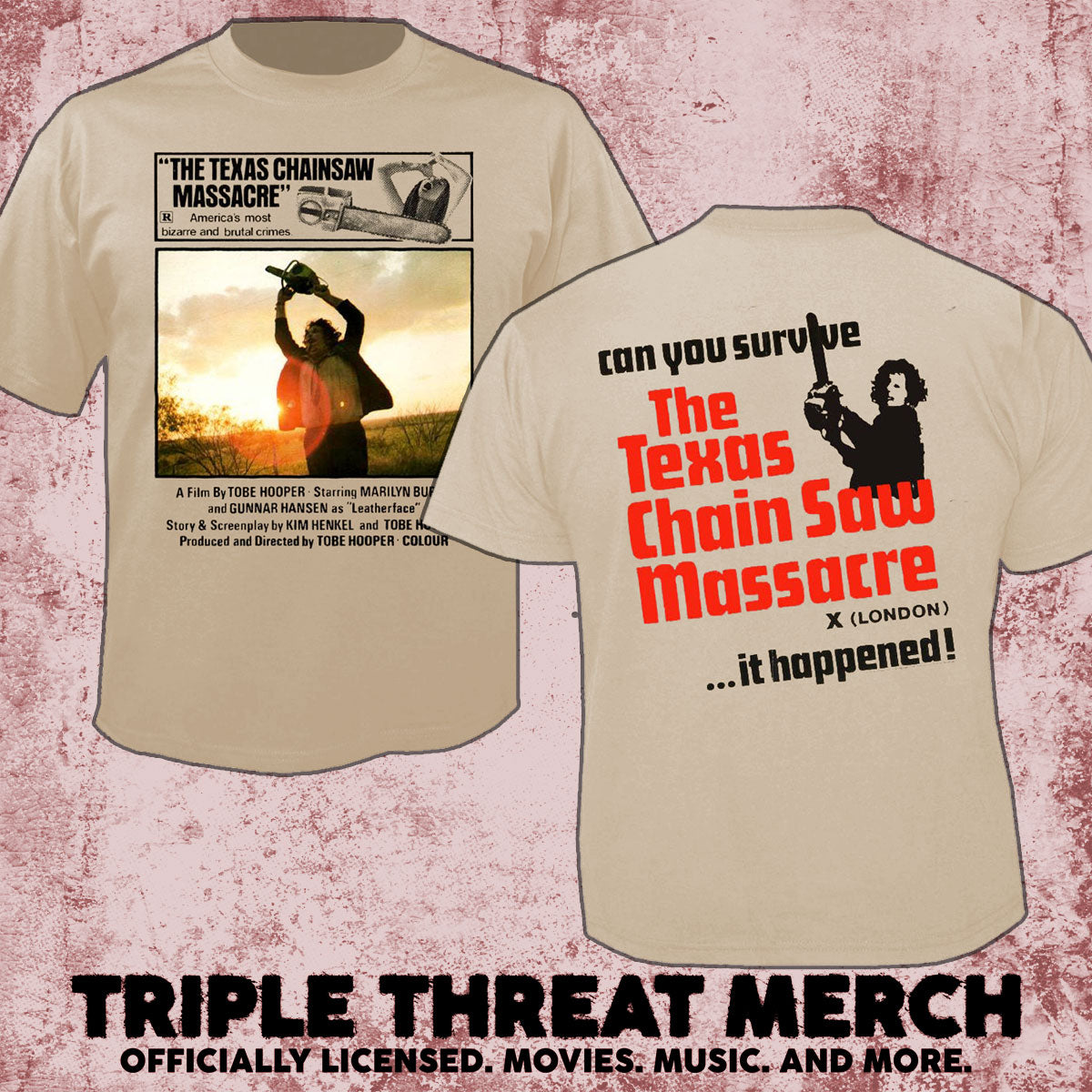 Texas Chainsaw Massacre - Can You Survive (Tan) (Front And Back Print) [Mens Shirt]