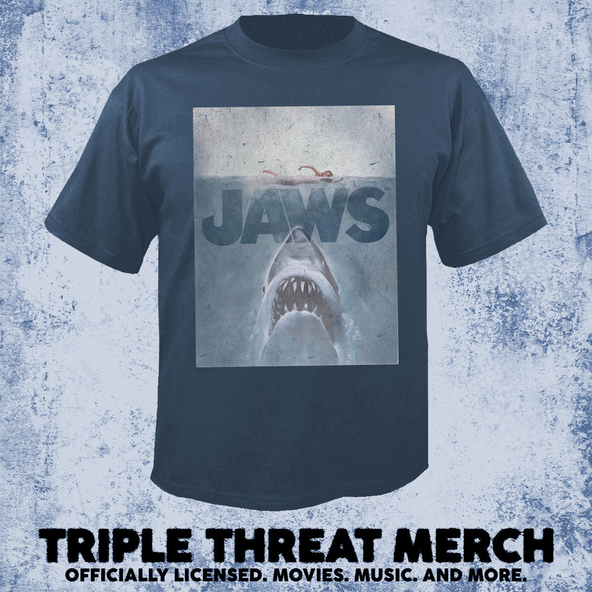 Jaws - Distressed Poster (Navy) [Mens Shirt]