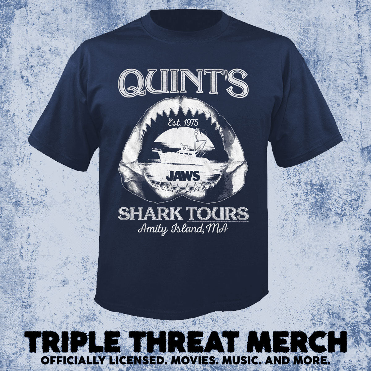 Jaws - Quints Shark Tours (Navy) [Mens Shirt]