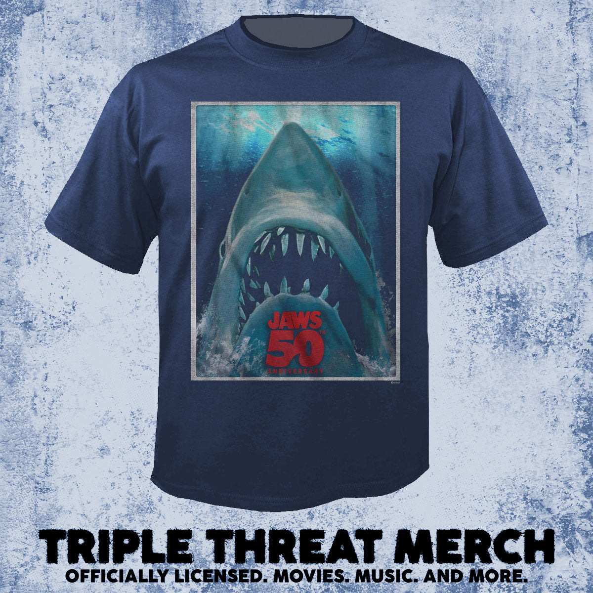 Jaws - 50th Anniversary Poster (Navy) [Mens Shirt]
